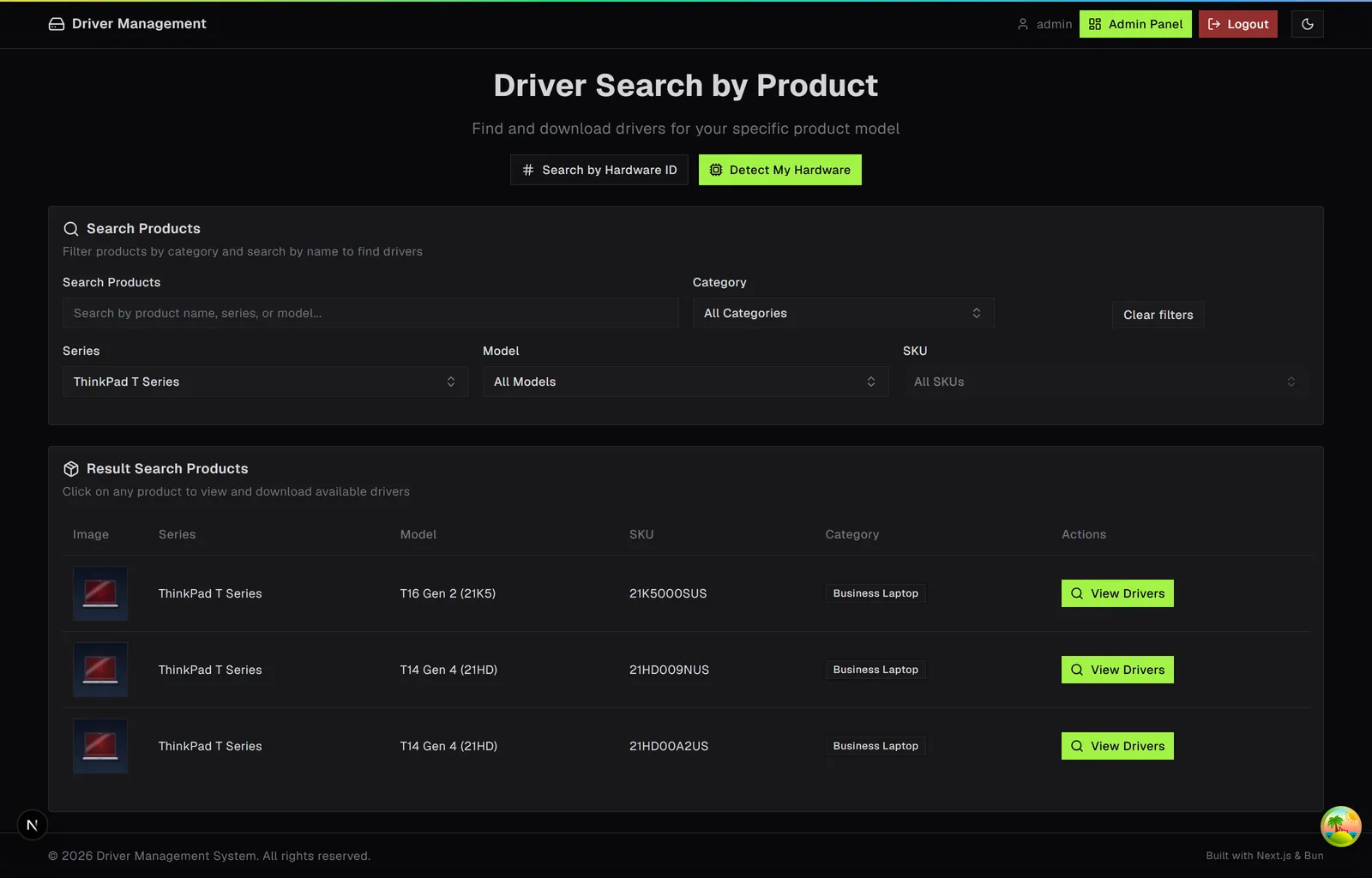 Antarmuka Driver Support Management System, layar 1