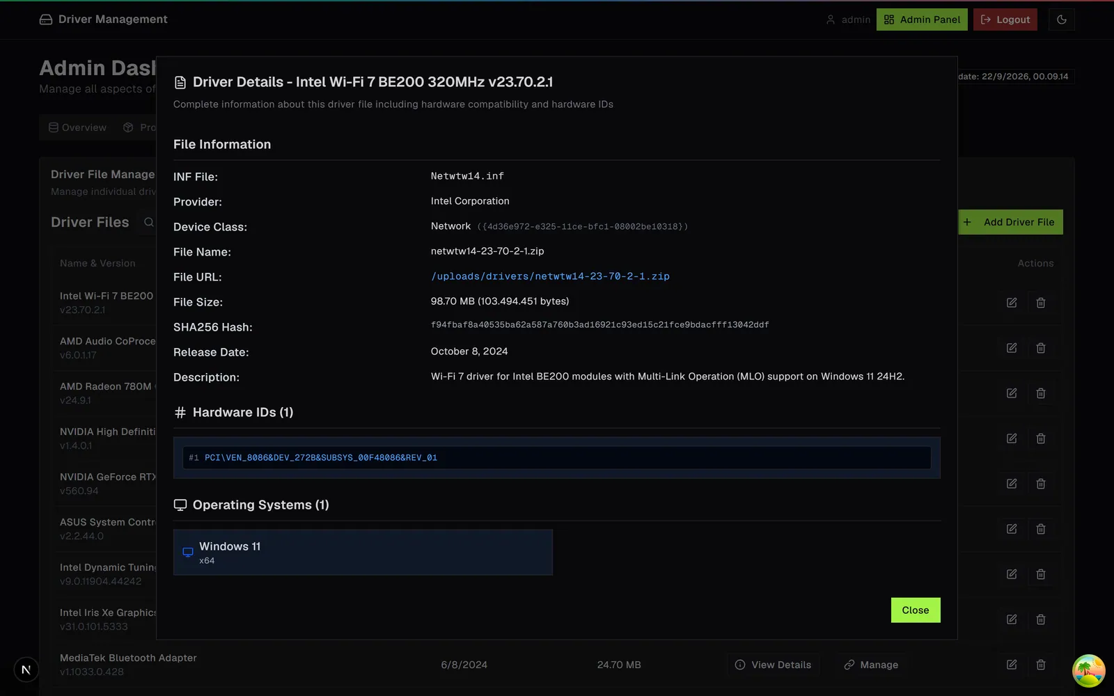 Antarmuka Driver Support Management System, layar 6